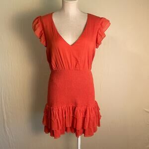Sage the Label Coral Ruched Vneck Mini Dress. Size Large. EUC.